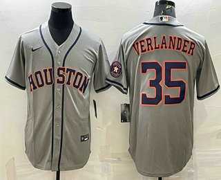 Mens Houston Astros #35 Justin Verlander Grey With Patch Stitched MLB Cool Base Nike Jersey